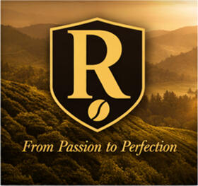 Rivaro Coffee Crest Logo Rivaro Crest with Rivaro Coffee fields in the background
